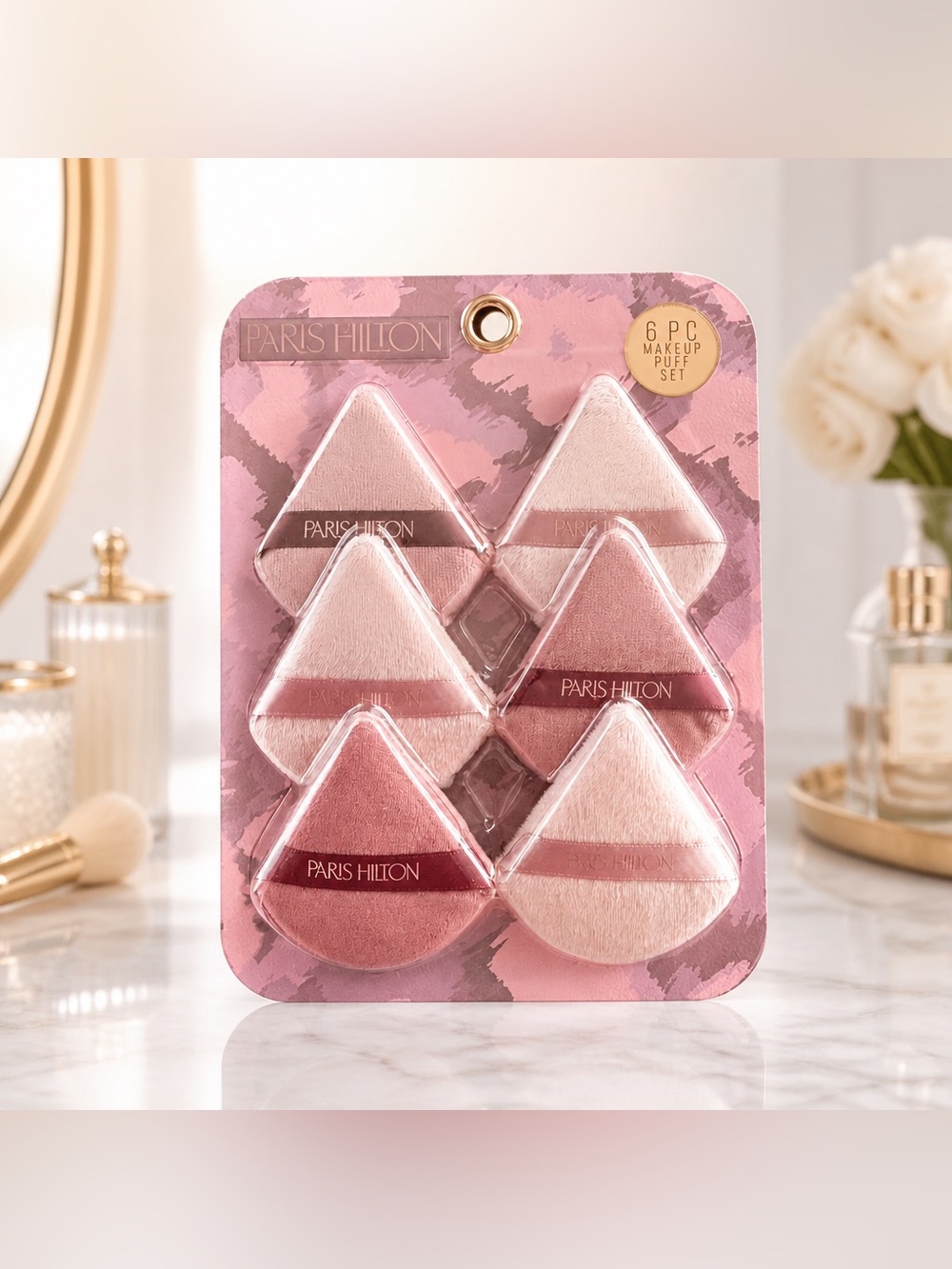 Paris Hilton Rose Pink Makeup Puffs 6 Pack Beauty Blender Set